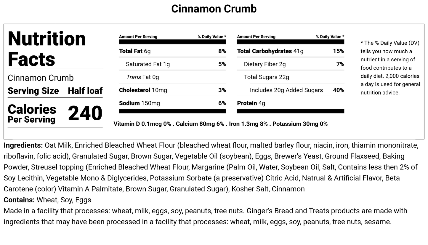Cinnamon Crumb - Lactation Bread