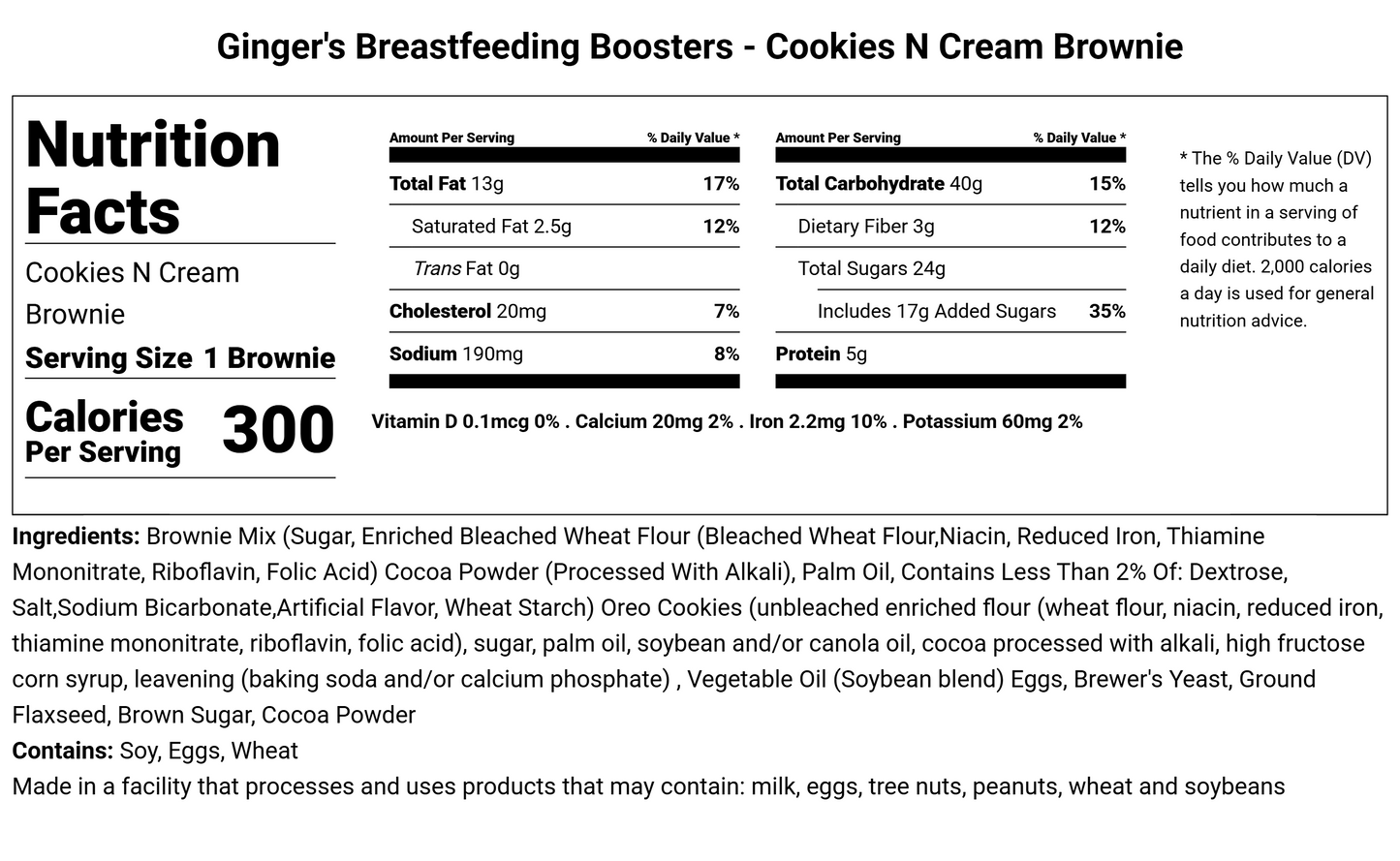 Cookies N' Cream Brownies - Lactation Brownies 6pk