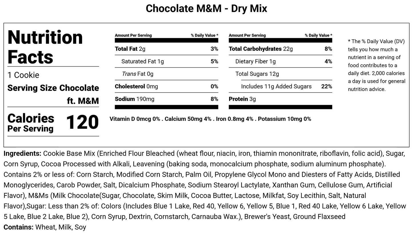 Dry Mix Chocolate - ft. M&M - Lactation Cookie Mix