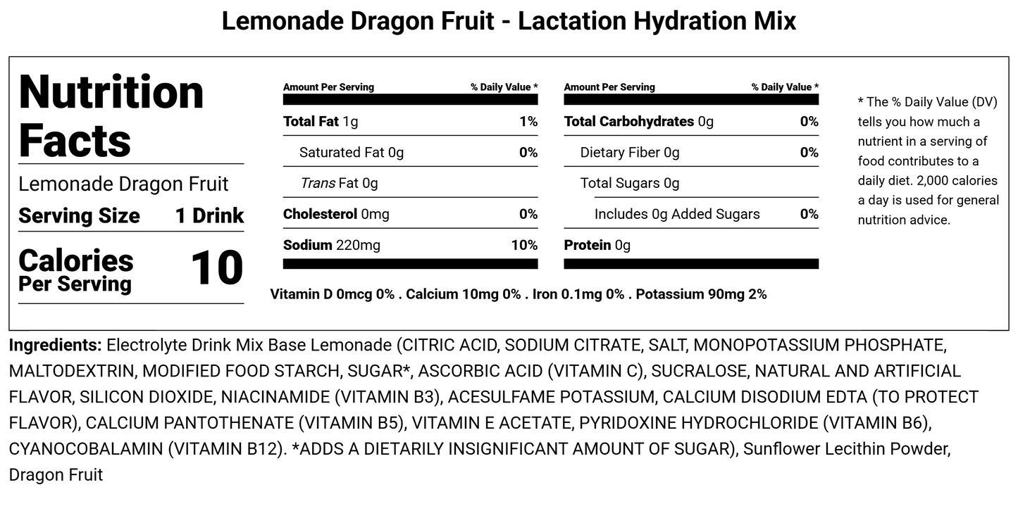 Dragon Fruit Lemonade - Lactation Drink Mix